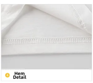Détail de l'ourlet du t-shirt blanc en coton avec finition double couture soignée