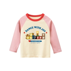 Maglietta Manica Lunga Ragazze Cotone Orso Cartone Animato Raglan Girocollo Contrasto Stile Coreano Casual Top