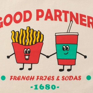 Kinder T-Shirt in Creme mit Retro-Cartoon-Grafik Pommes und Soda aus Baumwolle