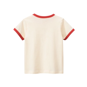Girl's retro cotton short sleeve ringer t-shirt in cream white with red ribbing trim