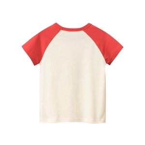 Kinder-Raglan-T-Shirt mit kurzen Ärmeln in Rot und Cremeweiß aus Baumwolle mit Rundhals