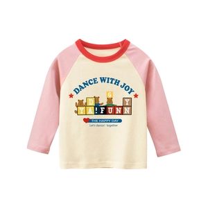 T-shirt manica lunga per bambina con stampa di orsetto e maniche raglan