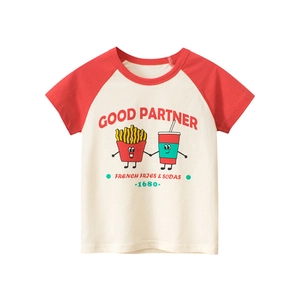 Kinder Vintage Raglan-T-Shirt mit Retro Good Partner Comic-Druck in Rot und Creme