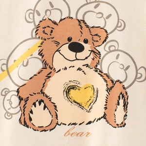 T-shirt pour enfant en coton crème avec motif d'ours mignon imprimé en détail