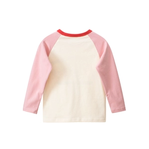 T-shirt manches raglan ours pour filles en coton rose et beige vue de l'arrière