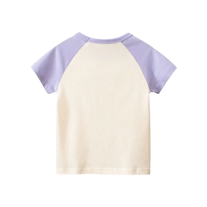 T-shirt enfant en coton à manches raglan violettes et corps de couleur crème