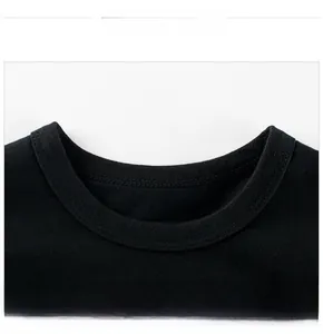 Close-up of durable crew neck ribbing and double-needle stitching on cotton T-shirt