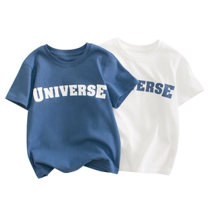 Lot de t-shirts en coton pour enfants avec imprimé Universe en bleu et blanc pour l'été