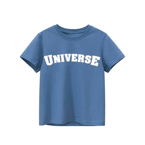 T-shirt bleu enfant en coton avec imprimé lettres UNIVERSE blanches sur le devant