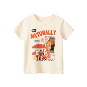 Girls Short Sleeve T-Shirt Pure Cotton Mushroom Graphic Print Summer Casual Round Neck Tee