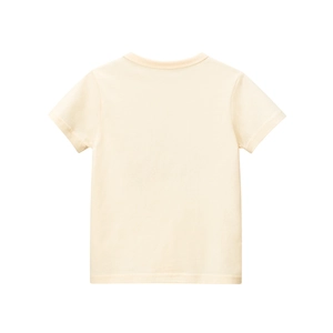 Back view of a minimalist cream cotton short-sleeve T-shirt for girls with a clean round neck