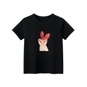 Girls Cartoon Cat Print T-Shirt 100% Cotton Short Sleeve Crew Neck Summer Casual Soft Breathable Top For Kids Toddler