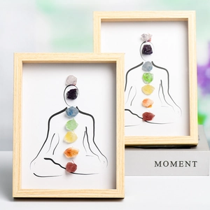 Seven Chakra Natural Crystal Raw Stone LED Photo Frame Meditation Yoga Zen Healing Tabletop Wood Picture Frame Night Light Gift