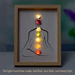 Chakra crystal light frame with 7 healing stones and 3-mode LED lighting for yoga decor