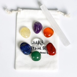 Set de 7 cristaux de guérison chakra avec pierres polies et bâton de sélénite