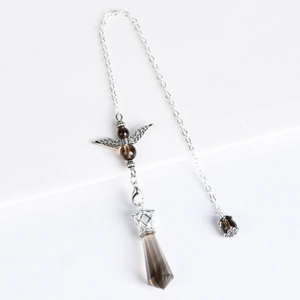 Natural smoky crystal angel pendulum with twelve facets and a silver metal chain accessory