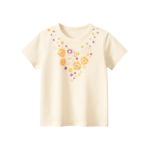 T-Shirt À Manches Courtes Pour Filles 100% Coton Imprimé Floral Col Rond Été Doux Style Coréen Haut Enfant