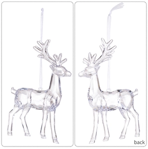 Front and back detail of clear acrylic reindeer ornament with multifaceted cutting
