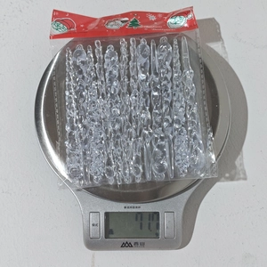Weight measurement of 12pcs clear acrylic icicle Christmas tree hanging ornaments