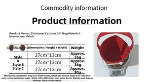 Detailed size specifications for non-woven cartoon Christmas gift bags and weight measurement