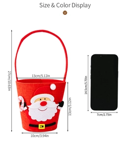 Detailed size comparison of red Christmas felt gift basket with Santa Claus applique