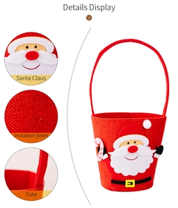 Detail view of red imitation linen Christmas gift bag with 3D Santa Claus applique and tote