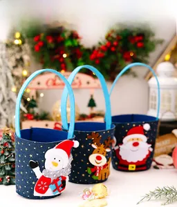 Three-piece set of Christmas gift buckets with Santa, reindeer and snowman felt motifs