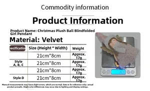 Detailed size chart and weight specifications for pink plush angel Christmas ornaments