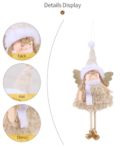 Detailed close-up showing the elk pattern hat and plush dress of this pink angel doll