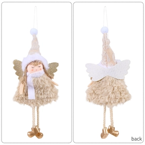 Detailed front and back views of a pink plush Christmas angel doll ornament with wings