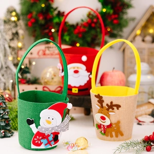 Three-piece festive felt Christmas buckets with Santa, snowman and reindeer designs