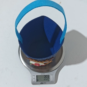 Lightweight denim blue Christmas gift bag weighing 35.4g with soft felt embroidery