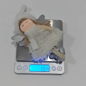 Pink Christmas angel pendant with plush hat and silver wings weighing 15.4 grams