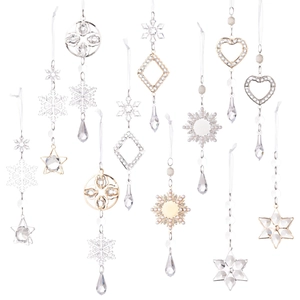 Lot de 14 ornements de Noël en acrylique transparent avec flocons et étoiles en cadres argent