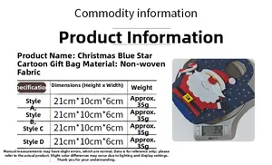 Close-up of a blue Christmas gift bag with Santa Claus on a scale weighing 35g