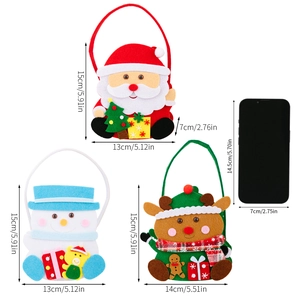 Three-piece Christmas felt gift bags featuring Santa, snowman and reindeer designs
