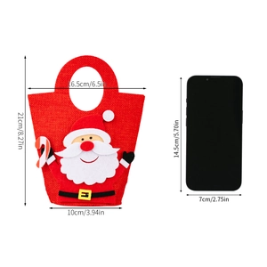 Cartoon Santa Claus Christmas gift bag with size comparison and dimensions guide
