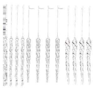 12pcs clear acrylic Christmas icicle ornaments in three unique twisted styles for decor