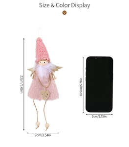 Pink plush Christmas angel ornament size display with 23cm height against smartphone