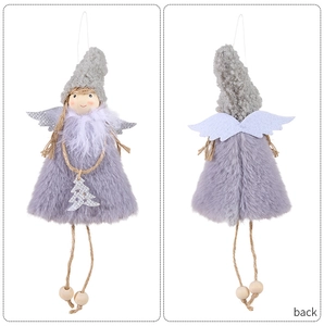 Detailed front and back view of a pink plush Christmas angel doll with white felt wings
