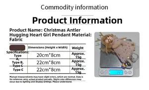 Detailed size and weight specifications for plush Christmas elk girl hanging ornaments