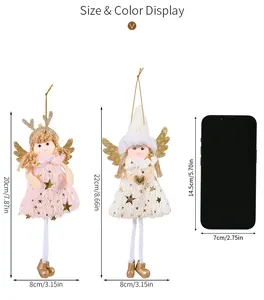 Size chart showing 20cm and 22cm plush angel ornaments with mobile phone scale