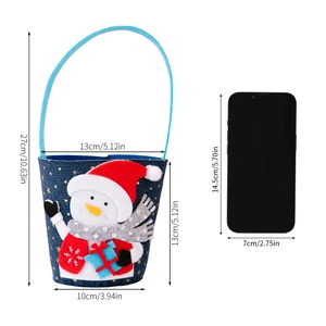 Christmas snowman denim gift bag with star pattern and dimensions for size comparison