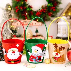 Weihnachten Cartoon Filz Geschenkeimer Weihnachtsmann Schneemann Rentier Süßigkeitentüte Festliche Party Deko Kinder Handeimer