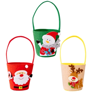 Three-piece set of cartoon Christmas felt gift baskets with Santa, Snowman and Reindeer