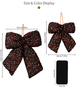Size comparison of red sequined Christmas bows in 30x23cm and 20x18cm dimensions