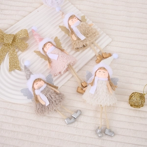 Plush Christmas angel girl ornaments in pink white grey and khaki for tree decoration