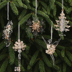 5-piece set of transparent acrylic Christmas ornaments with champagne gold sequins