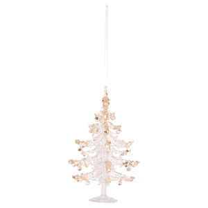 Acrylic Christmas tree ornament with gold sequins and standing base for holiday decor