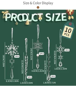 Detailed size chart for 10PCS clear acrylic snowflake and icicle Christmas tree ornaments